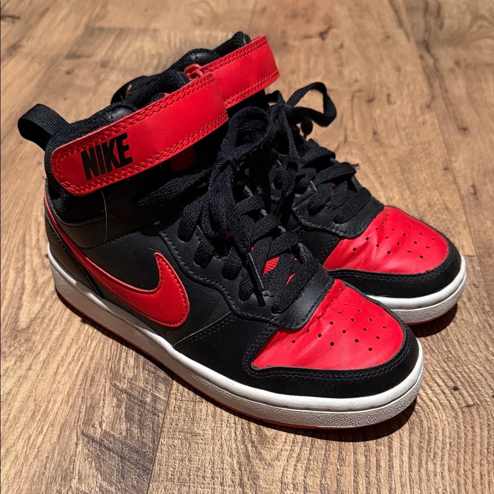 Kids Nike Court Borough Mid 2 Black and Red High-Top Sneakers